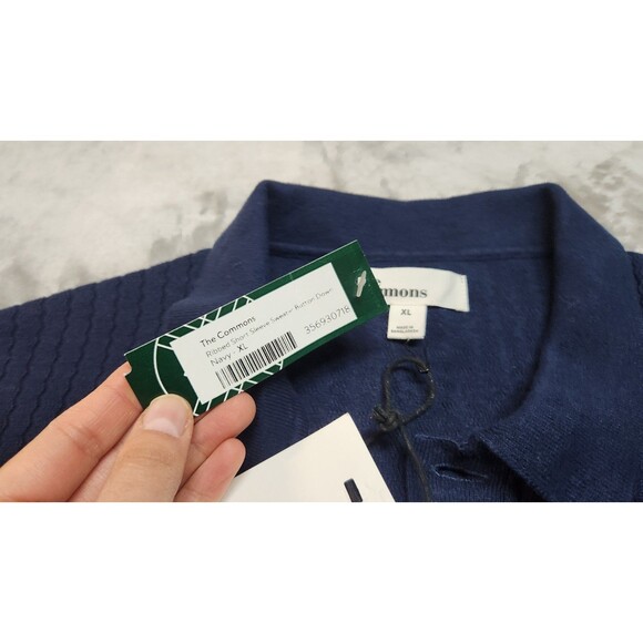 The Commons Men's XL Navy Ribbed Short Sleeve Sweater Button Down Shirt NWT - Picture 4 of 10